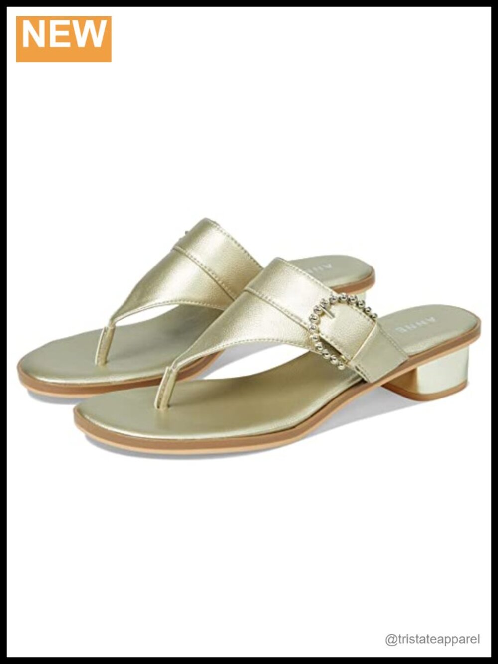 Anne Klein Thessy Heeled Sandals Tumbled PU Jewel Buckle Ankle Strap